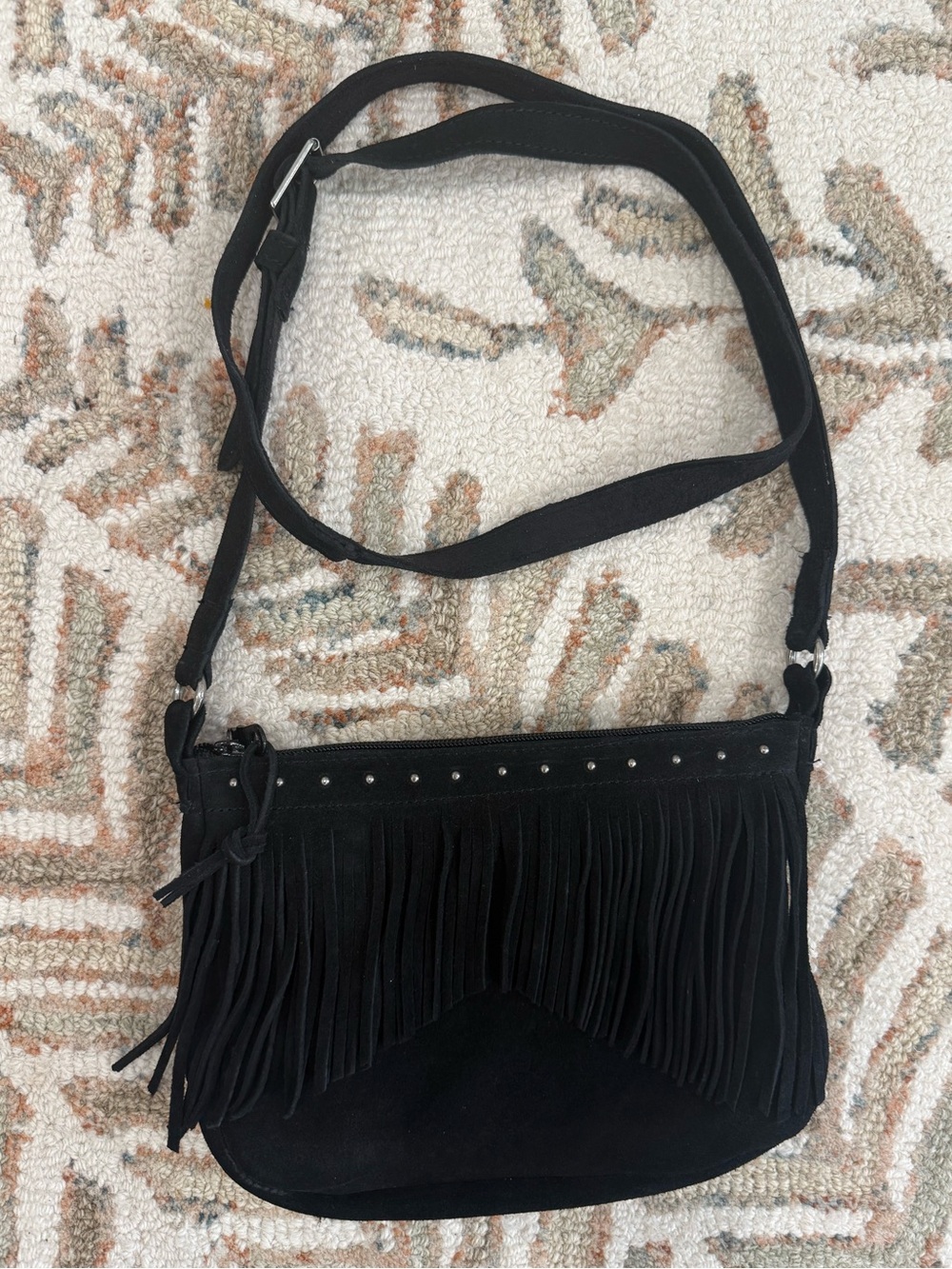 Minnetonka Genuine Suede Black Fringe Crossbody Bag